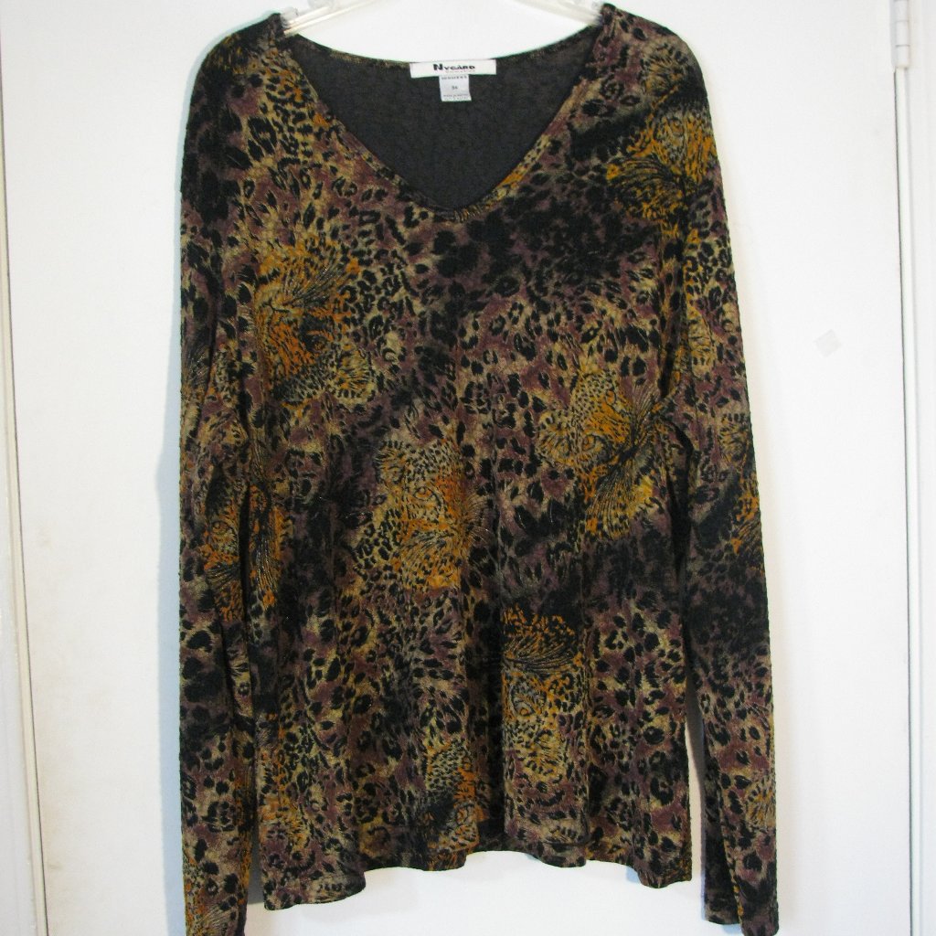 * Nygard Collection Blouse 3x Plus Size Animal Print Long Sleeve